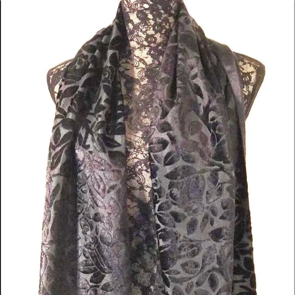 Accessories - Black Satin Rayon Velvet Raised Roses Shawl India